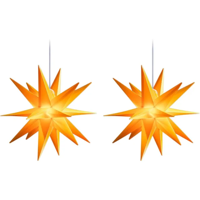 Novaliv Set van 2 kerststerren verlichte LED decoratieve sterren 55cm GEEL hoogwaardige kunststof ster met TIMERFUNCTIE 3D ster 18-puntige verlichte ster opvouwbare ster kerstverlichting winterverlichting 3D ster