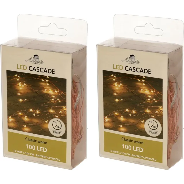 Anna's Collection Kerstverlichting - 2x - daadverlichting - warm wit - 100 lampjes - op batterijen