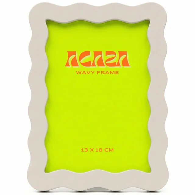 Acaza Fotolijst - Fotokader - Fotolijst 13x18 cm - Fotomaat 13x18 cm - Warm Grijs - Wavy Frame - MDF Hout - Golvend - Wave - Portretlijst Lichtgrijs