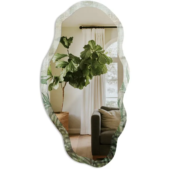 TULUP Tropische Varen Spiegel - Groen Rechthoekige Spiegel Voor Interieur - Organische Spiegel - Slaapkamer, Woonkamer, Badkamer - Schilderachtig - 45x90 cm - Totale afmeting 52x97 cm Tropische Varen, Groen