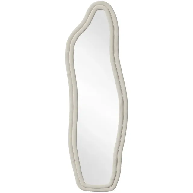 Happiq Staande Spiegel 140 x 45 Cm - Golvend Full - Wit Fluweel Rand - Length met en Ophangfunctie - voor Slaapkamer of Woonkamer