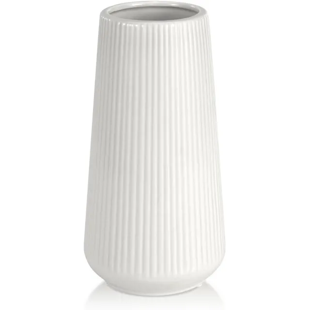 longziming Witte Keramische Vaas 20 cm – Handgemaakte Decoratieve Bloemenvaas met Minimalistisch Design voor Tafel, Woonkamer en Kantoor – Stevig, Duurzaam en Elegant Cadeau