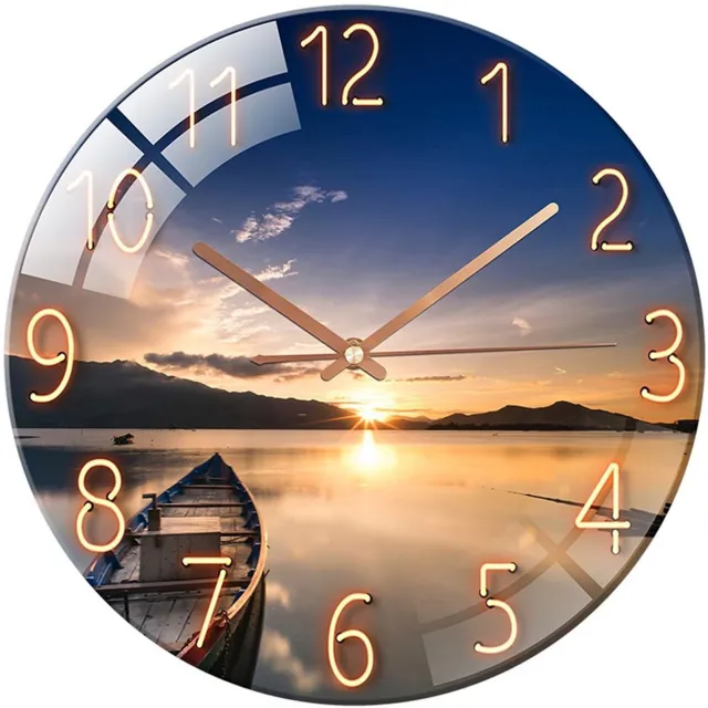 COOAU Glazen Wandklok - Ronde Muurklok - Wall Clock - Stille Uurklok - Modern - 30x30 cm blauw