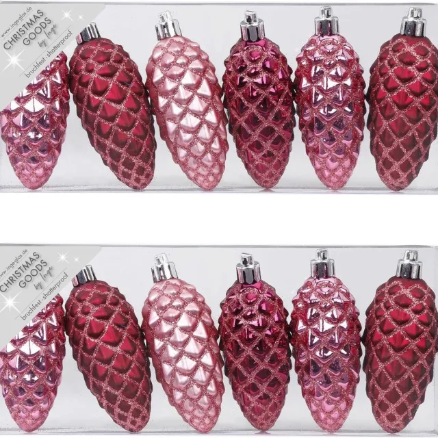 Christmas goods 12x stuks kunststof kersthangers dennenappels roze 9 cm kerstornamenten - Kunststof ornamenten kerstversiering