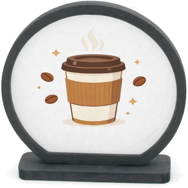 Mr Cadeautjes Houten fotolijst rond met MDF inleg - design Een compacte typografische koffieposter met één centrale ill | cadeau Wit