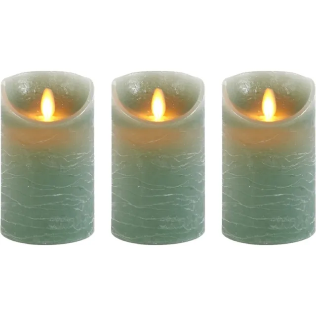 Anna's Collection Led kaars/stompkaars - 3x - jade groen - H12,5 x D7,5 cm - wax - bewegende vlam