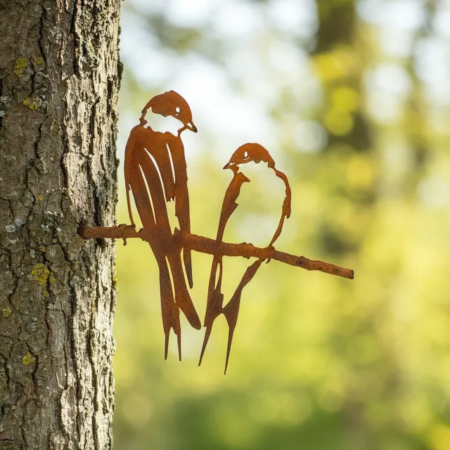 Lifestaal Metalbird Zwaluwen Paar | Cortenstaal Vogel Tuindecoratie – 30 × 25 cm | Buiten Wand- & Boomdecoratie | Lifestaal Cortentstaal | Zwaluwen