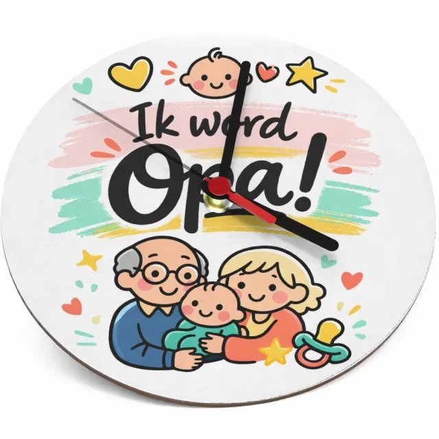 Mr Cadeautjes Klok rond Ø 19 - design Een liefdevolle familiebekendmaking met dezelfde zachte past | cadeau Wit