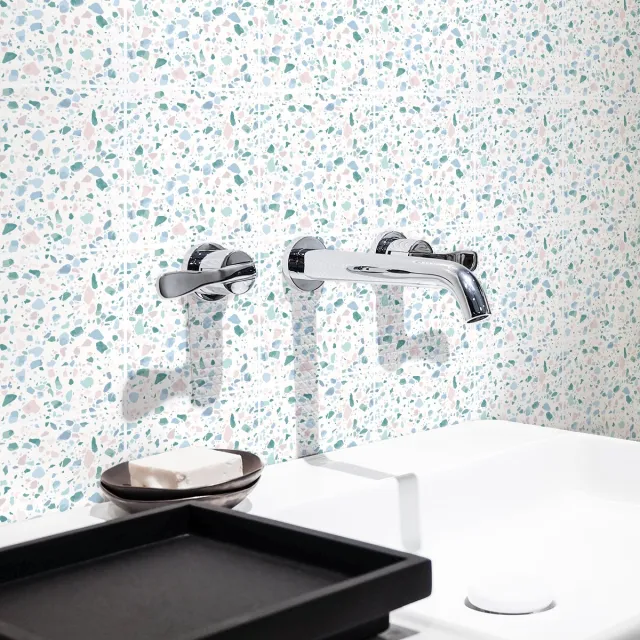 Ambiance Sticker Muurstickers - Zelfklevende tegelmuurstickers voor keuken en badkamer - Rol met 9 terrazzo tegelstickers - 9 stickers van 15x15 cm Multi color