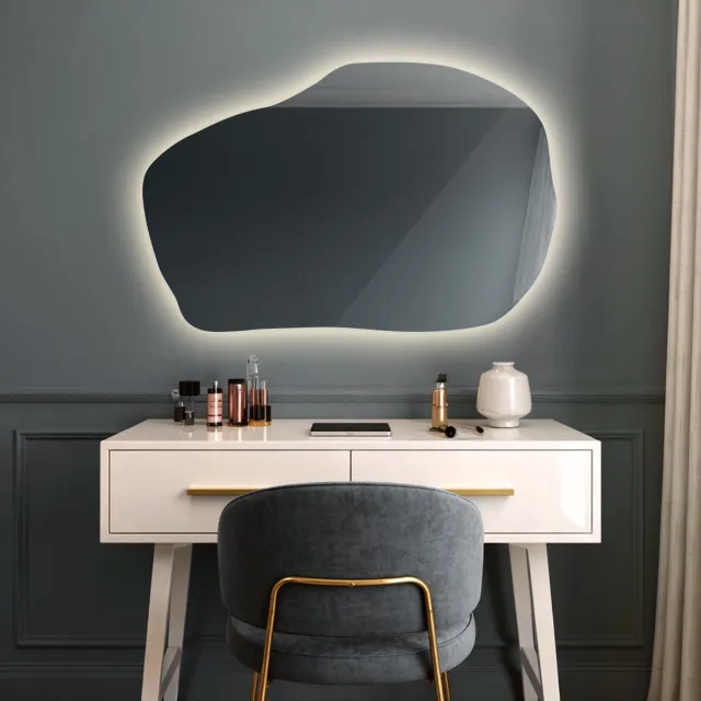 Coloray Toiletspiegel LED - Grote Organische Badkamerspiegel LED - 100 cm x 65 cm - Spiegel Organisch Met Licht - LED Organische Badkamerspiegel - Neutraal Licht - LED Spiegel Organische Vorm - Minimalistisch LED Spiegel Neutraal Wit