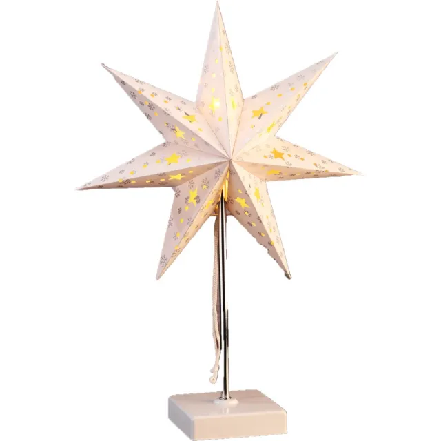 Hi verlichte kerstster - op standaard - wit - 35 cm - op batterijen - tafellamp