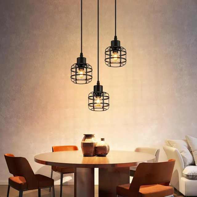 Glitzerlife Hanglampen - Retro Industriële Stijl - 3xE14 - Hoogte Verstelbaar - IJzer Materiaal - Ø24cm - Zwart - Hanglamp Eetkamer - Hanglampen Woonkamer Keuken Mat Zwart Schijf
