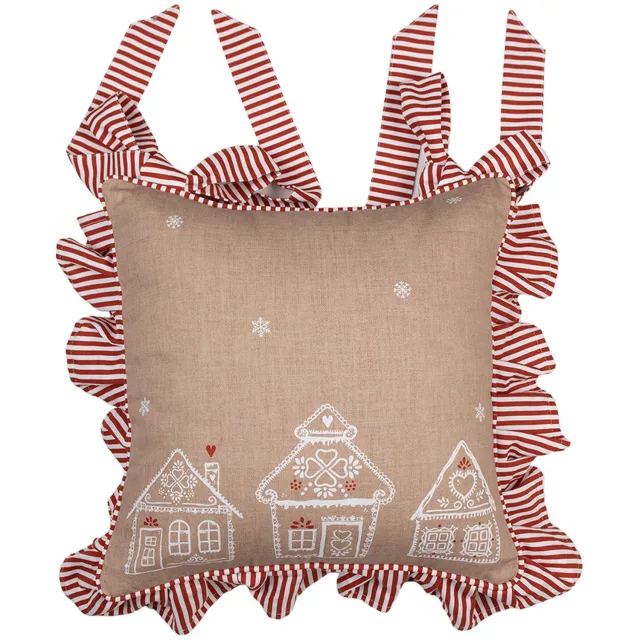 Clayre & Eef Kussenhoes Stoelkussen 40x40 cm Bruin Katoen Gingerbread house