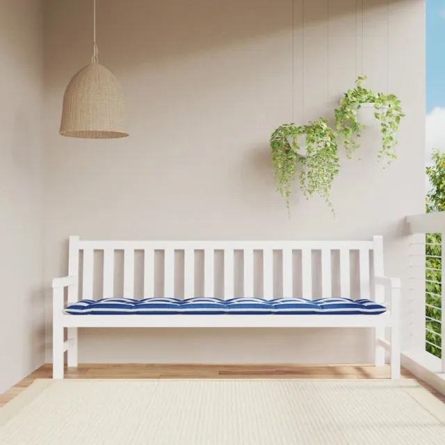 vidaXL Tuinbankkussen gestreept 200x50x7 cm stof wit en blauw Meerkleurig