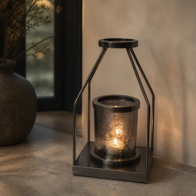 Hoppa! Windlicht - Huisvormig - Nikkel/Grijs - 17 x 17 x 31 (B x D x H)