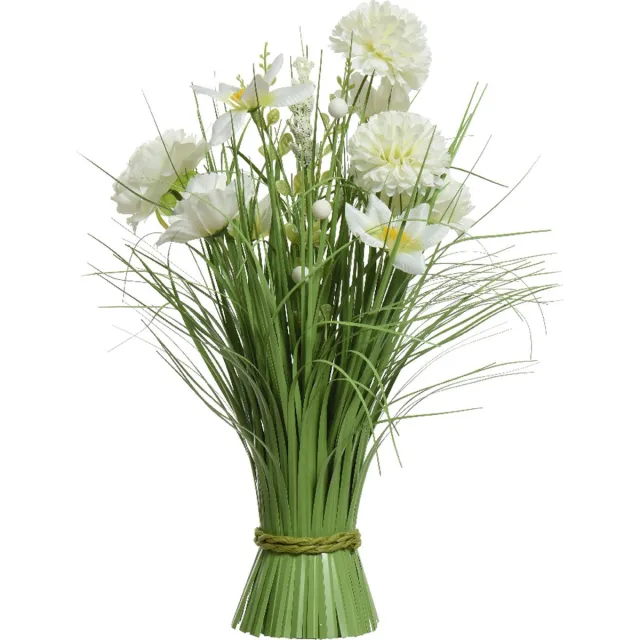 Everlands Kunstplant gras narcissen en hortensia - groen - wit - H40 cm