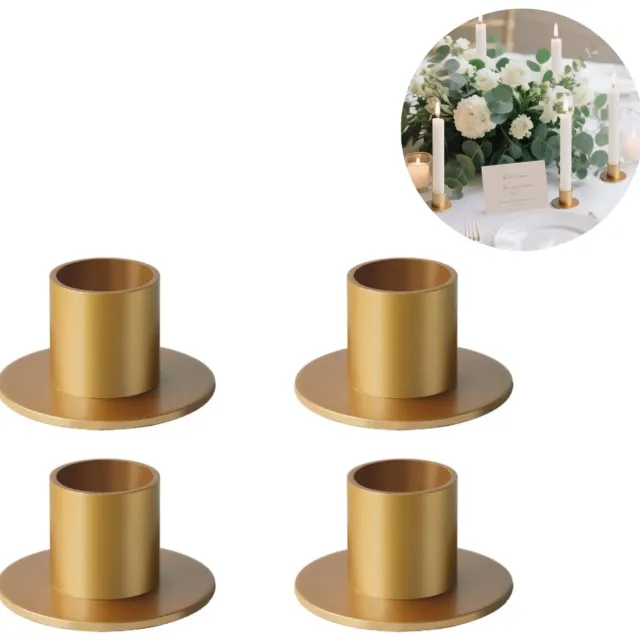 SWGOTA 4 stuks - Kandelaars - Metalen kandelaars - Minimalistische stijl - Vintage - Kaarsenstandaards - Ideaal voor romantische tafeldecoraties, bruiloftsarrangementen, kaarsenopstelling - Elegante ornamenten - Kolomvormig - Goud