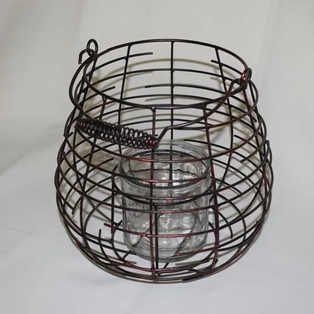 ZoeZo Design Windlicht - kaarsenhouder - kandelaar zwart/rood - staal - 22 Ø 22 cm - soer -robuust - sober - industrieel zwart-rood