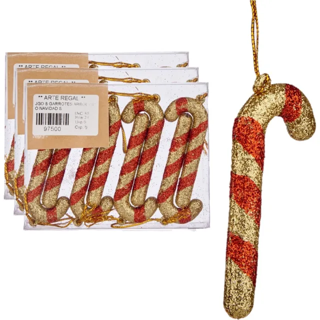 Krist+ Kersthangers 24x zuurstokken rood/goud 11 cm - kunststof - lichtgewicht - feestelijk - kerstboom versieringen
