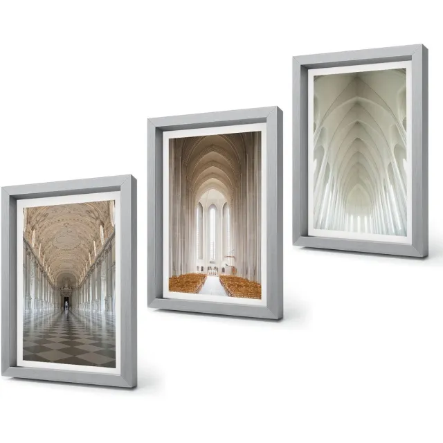 Coloray 4-Delige Schilderij Set - Interieurs van historische gebouwen en kathedralen - 20 x 30 cm - Wanddecoratie - Muurdecoratie - Woonkamer Zilveren lijst
