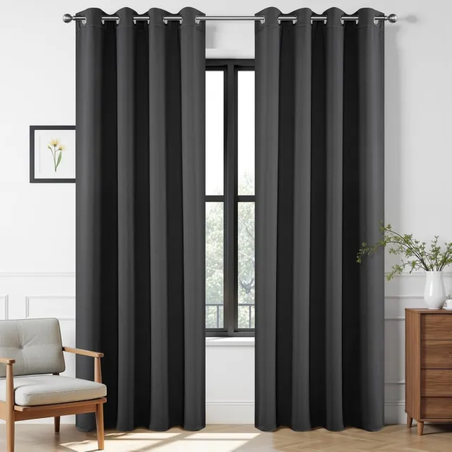 Famanu Verduisterende gordijnen 183 cm lengte 2 panelen set - thermisch geïsoleerde lange gordijnen en gordijnen 2 burg - kamer verduisterende ringgordijnen voor woonkamer slaapkamer raam (132 x 182 Donkergrijs