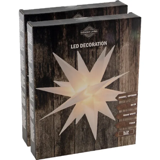 Svenska Living Kerstster lampion - 2x stuks - verlicht - wit - 35 cm - kunststof - batterij - kerstverl - Kerststerren met licht - kerstversiering