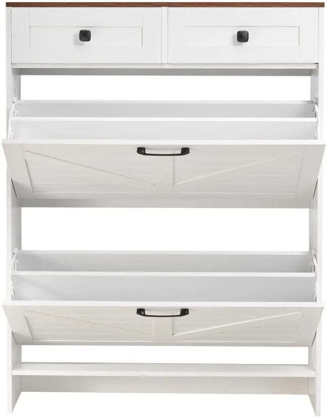 Vevor Schoenenkast met 2 deuren, Kantelbeveiliging en Lades, Ruimtebesparende Schoenenkast, Vrijstaande Schoenenkast voor In de Hal, Woonkamer, Veranda, Schoenenrek 80x24x105 cm, Wit Wit + Walnoot
