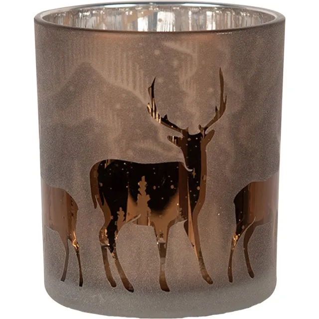 Clayre & Eef Theelichthouder Ø 7x8 cm Bruin Glas