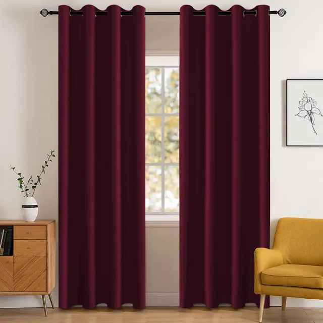 Unyqoos Geluidsisolerende en Verduisterende Thermogordijnen voor Binnen en Buiten, Set van 2, 140 x 180 cm wijnrood