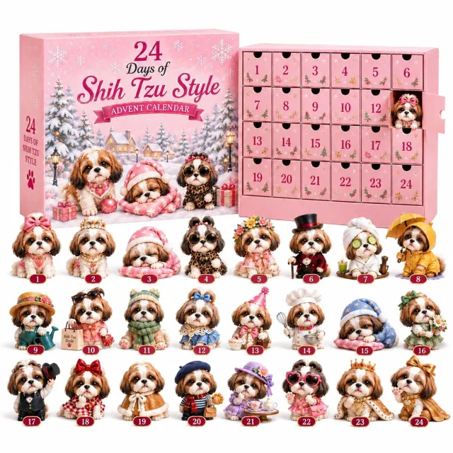 SWGOTA Adventskalender met honden, 24 genummerde vakjes, roze winterontwerp, in papieren doos