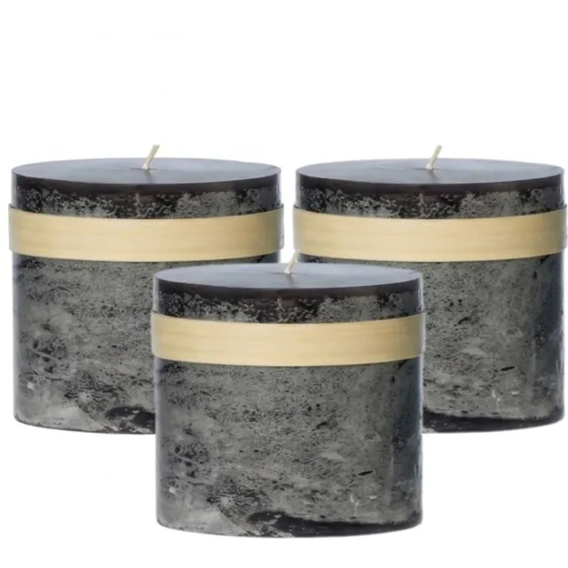 Vance Kitira Stompkaarsen Rustiek Antraciet Ø8 x 7,5cm Set van 3 - 156 Branduren - Vance Kitira Grijs