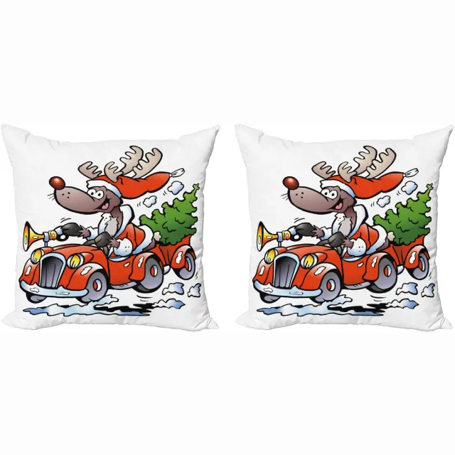 ABAKUHAUS Decoratiekussenhoes 2-delige set – Ren in de rode auto – 45x45 cm – Dubbelzijdig Wit