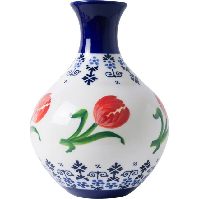 Heinen Delfts Blauw Buikvaas Oranje Tulp - Keramiek - 15 cm