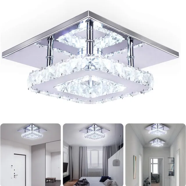 BENALLA 12W Kristallen Vierkante Plafondlamp - LED-Kroonluchter 20*20*9cm - Mini Kristallen Plafondarmatuur - Voor Woonkamer Keuken Wit & Zilver