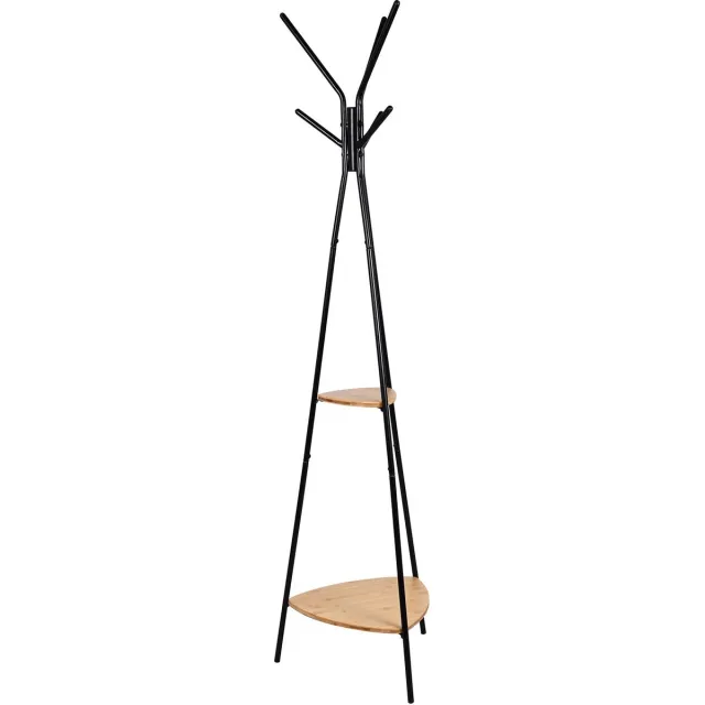 BEGRYF Staande kapstok - met 2 hoekplanken - zwart en bamboelook - industrieel design - 49,5x49,5x179 cm Bamboelook, zwart