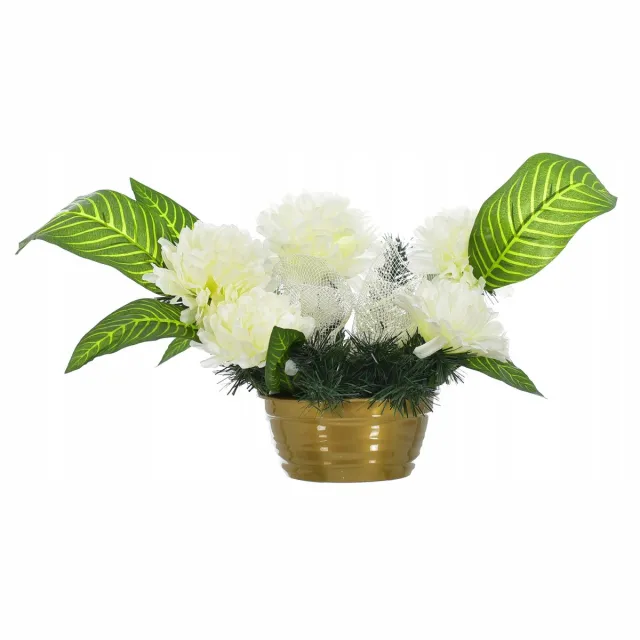 STROIK compositie voor een graf begraafplaats kunstbloemen wit