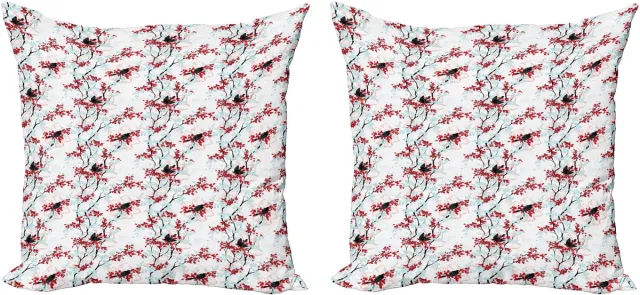 ABAKUHAUS Decoratieve kussenhoezen voor de lente, 2 stuks, vintage Chinese bom 50x50 cm, lichtblauw, wit, rood
