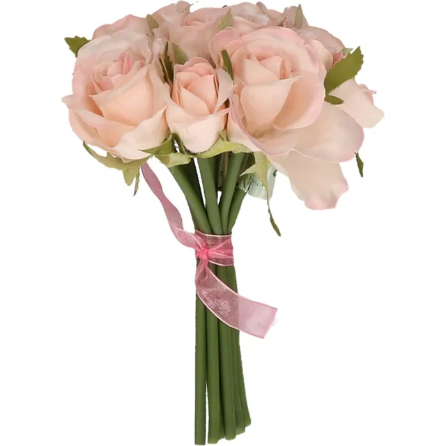 Top Art Topart Boeketje Rozen kunstbloemen - 9x stuks - lichtroze - 20 cm - roos - decoratie