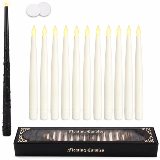 SWGOTA led kaarsen, 10 stuks met toverstaf als afstandsbediening, vlamvormige lichtpunten, PP, voor verjaardagen en Halloweenfeesten Wit