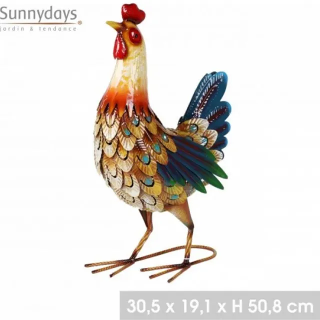 Sunnydays Decoratie Tuinbeeld Haan - multi kleur - metaal - 30 x 19 x 51 cm Kleurenmix