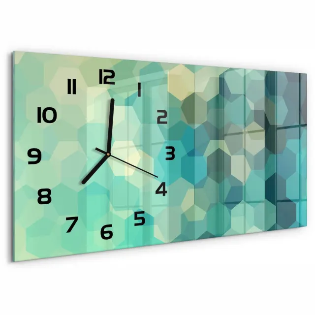 TULUP Wandklok - Abstracte achtergrond Glazen Wandklok Design - 60x30 cm - Blauw Klok Glas Met Opdruk - Zwarte handen - Rechthoekige Klok - Wandklok Glas Met Motief - Decoratieve Glazen Klok