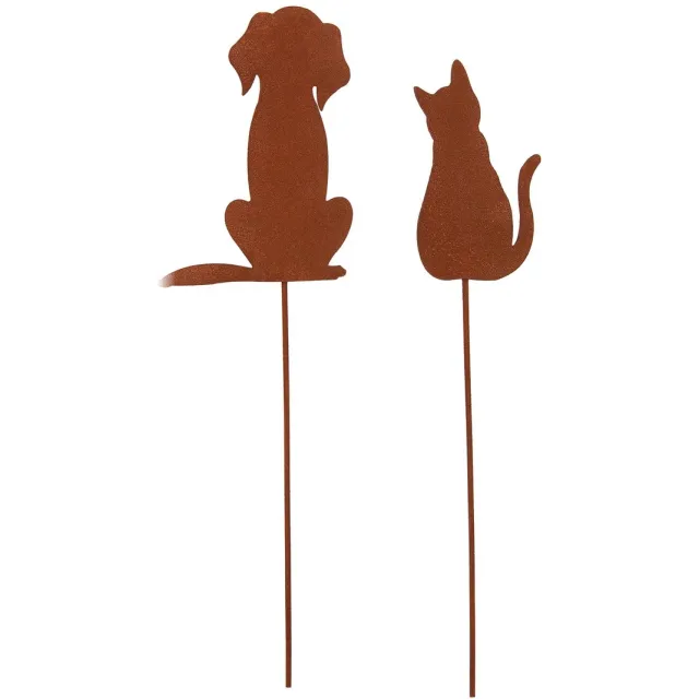 UNUS Tuinsteker honden katten set van 2 tuindecoratie roestlook metaal tuin terras balkon Bruin