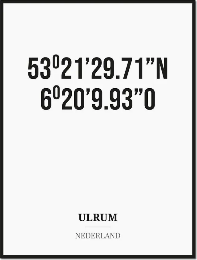 Studio216 Poster/kaart ULRUM met coördinaten zwart, wit