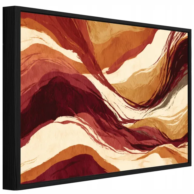 WALLARENA Schilderij op canvas met zwarte lijst - 40x30 cm - beige bordeaux en terracotta golven - voor slaapkamer en woonkamer Oranje