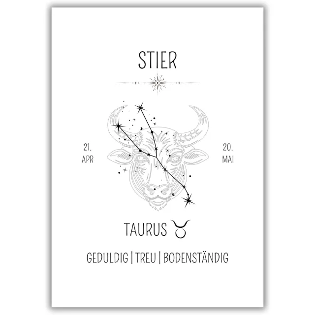 Papierkind Sterrenbeeld Stier Poster DIN A4 - Wanddecoratie