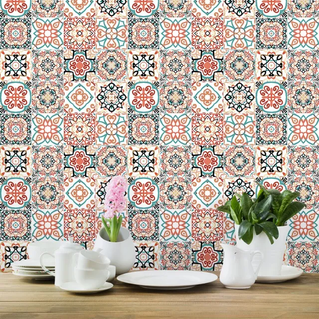 Ambiance Sticker Zelfklevende tegelmuurstickers voor keuken en badkamer - 24 Azulejos cementtegelstickers - 24 stickers, 15x15cm Multi color