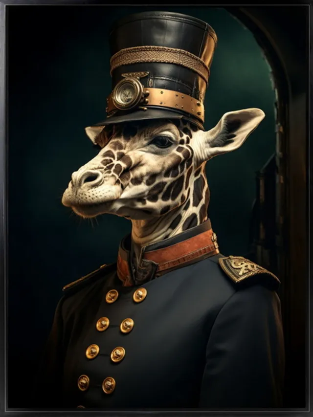 homebound by ky Poster in frame fancy giraffe 45x60cm Grijs
