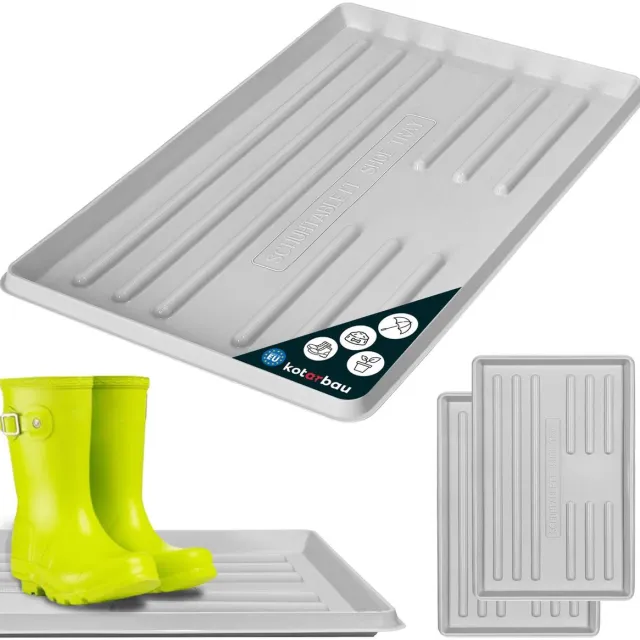 KOTARBAU 2 stuks Schoenenlekbak, Lekbak Schoenen, Kunststof, 60 x 40 cm, Grijs, Schoenendruipbak, Schoenmat, Laarzen Afdruipmat, Lekbak voor Natte Schoenen, Schoenafdruipbak, Schoenenschaal