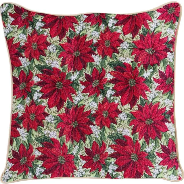 Signare Kussenhoes - Xmass - Poinsettias - Kerstster - Kerst - 45 cm Rood