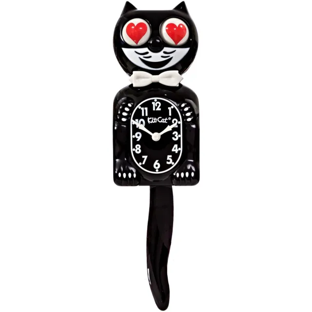 Kit Cat Klock Klassieke zwarte klok met hartvormige ogen - Iconische kattenklok met bewegende hartvormige ogen en staart, wandklok op batterijen, perfect voor huisdecoratie, modern